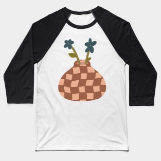 large terracotta checkerboard vase with a pair of blue flowers Baseball T-Shirt